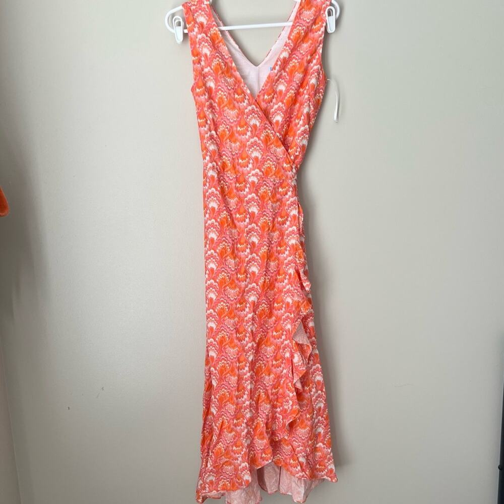 J.McLaughlin Women’s Cerise Linen Cotton Pink Orange Wrap Dress Size XS